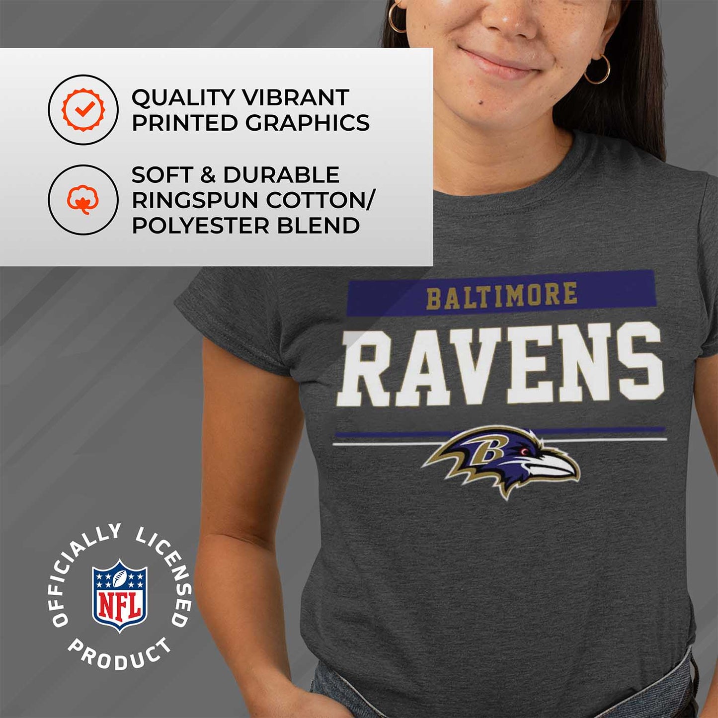 Baltimore Ravens NFL Women's Team Block Plus Sized Relaxed Fit T-Shirt - Charcoal
