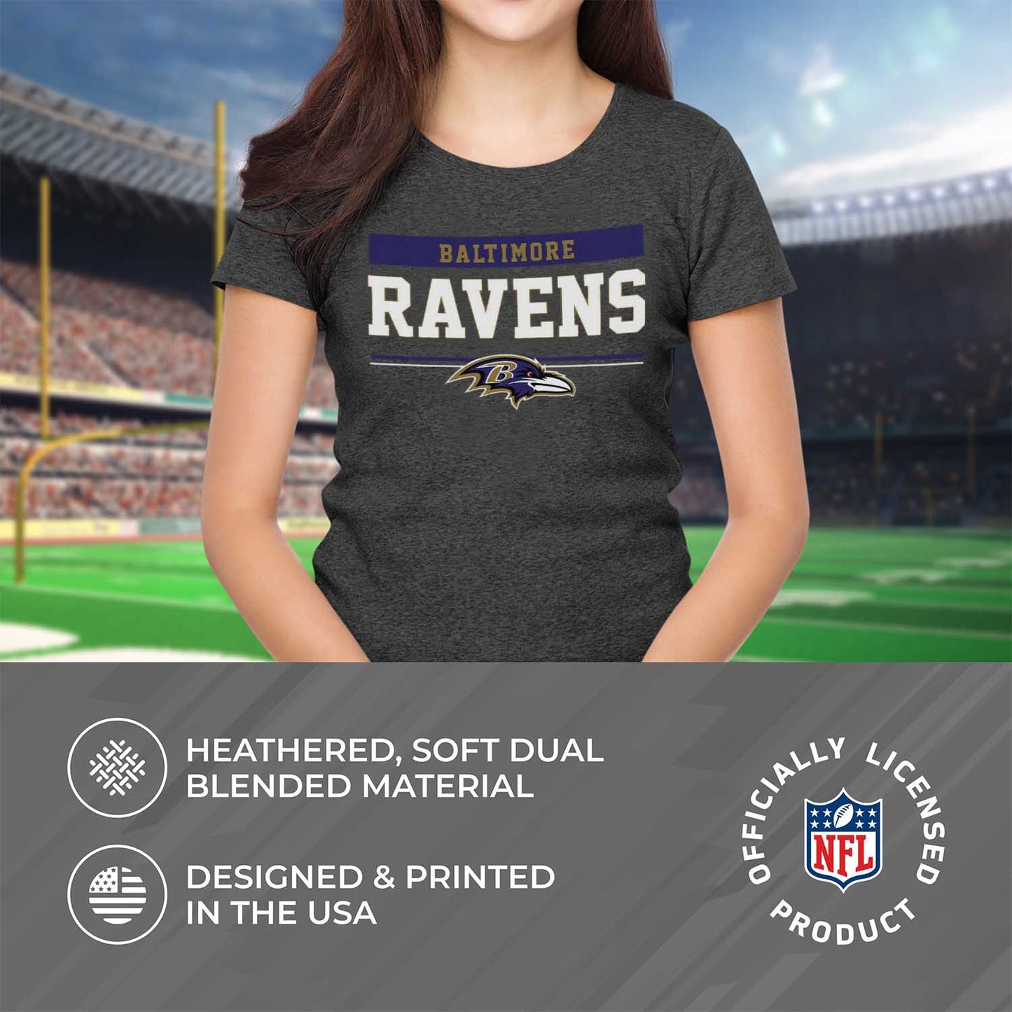 Baltimore Ravens NFL Women's Team Block Plus Sized Relaxed Fit T-Shirt - Charcoal