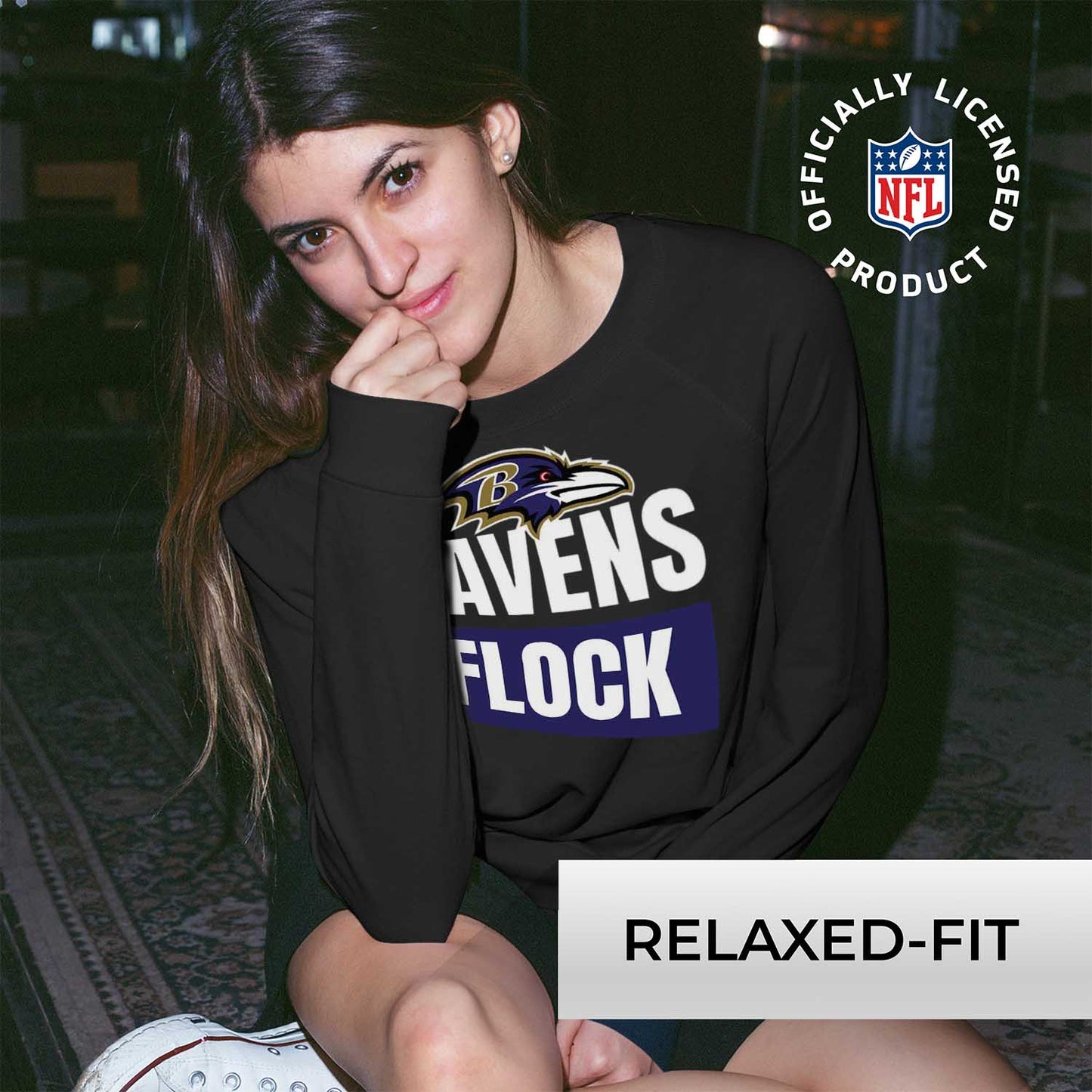 Baltimore Ravens NFL Womens Plus Size Team Slogan Crew Neck - Black