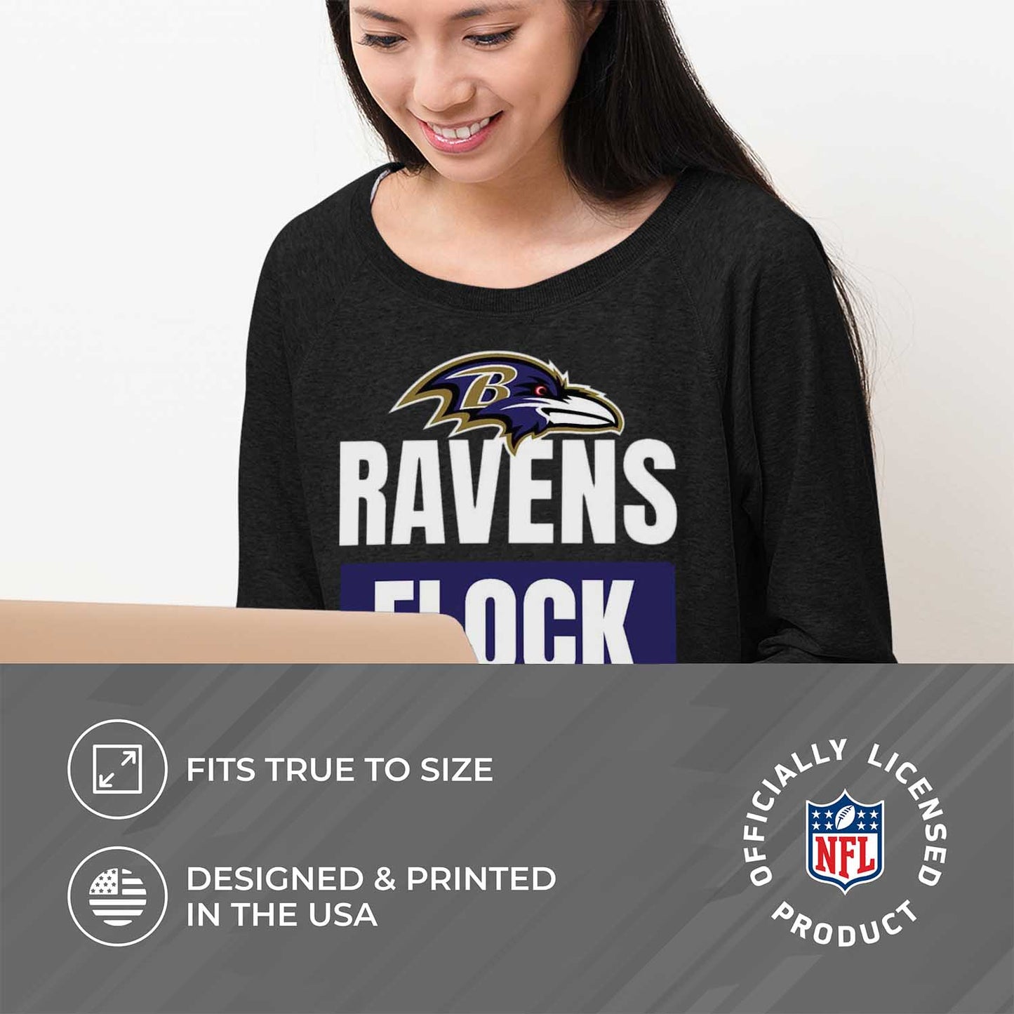 Baltimore Ravens NFL Womens Plus Size Team Slogan Crew Neck - Black