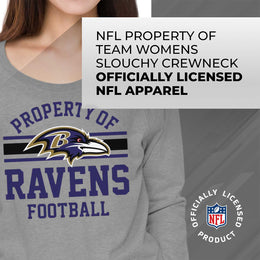 Baltimore Ravens NFL Womens Property of Lighweight Crew Neck - Sport Gray