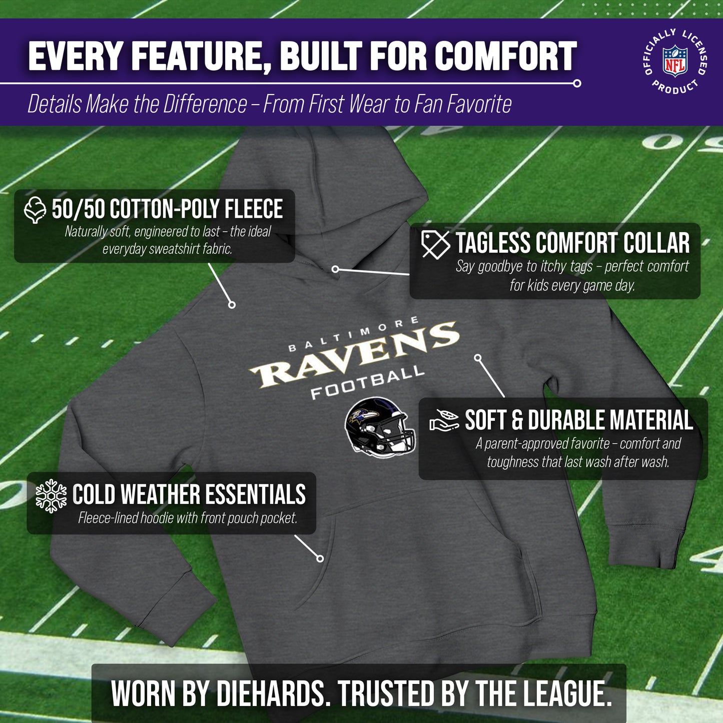 Baltimore Ravens NFL Youth Football Helmet Hood - Charcoal
