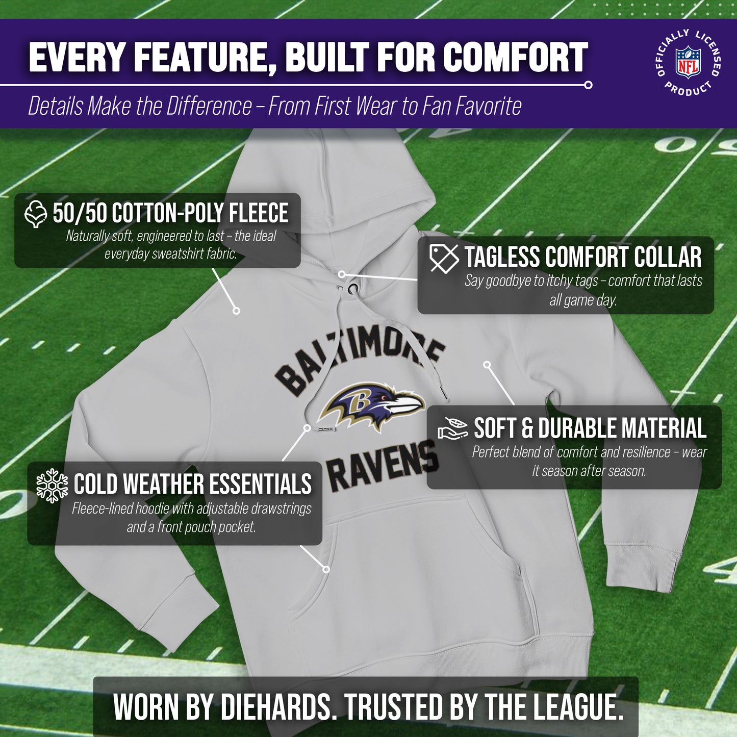 Baltimore Ravens Team Fan Apparel NFL  Gameday Hoodie - Sport Gray