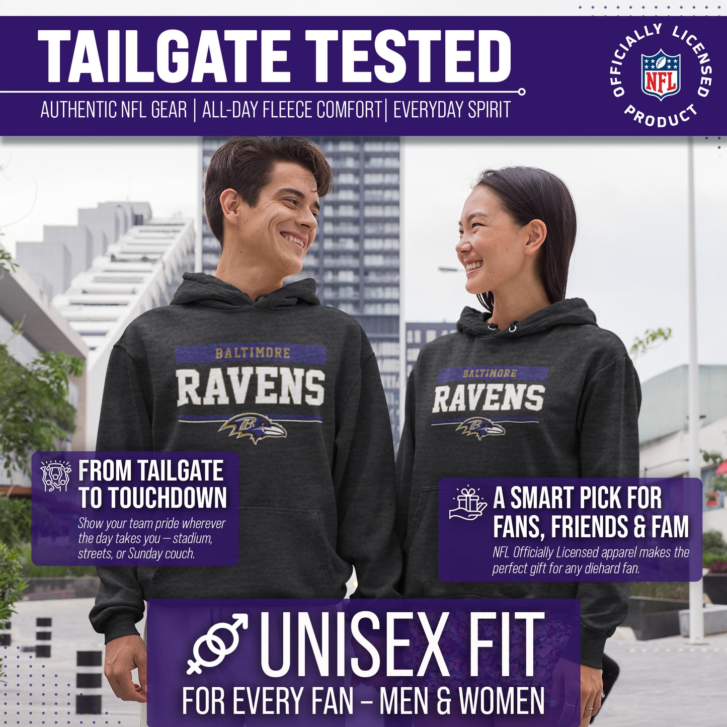 Baltimore Ravens NFL Adult Gameday Charcoal Hooded Sweatshirt - Charcoal
