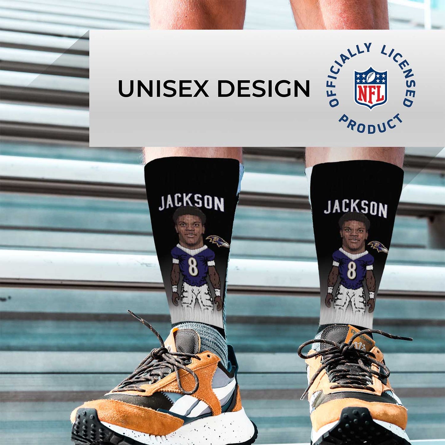 Baltimore Ravens NFL Adult V Curve MVP Player Crew Socks - Black