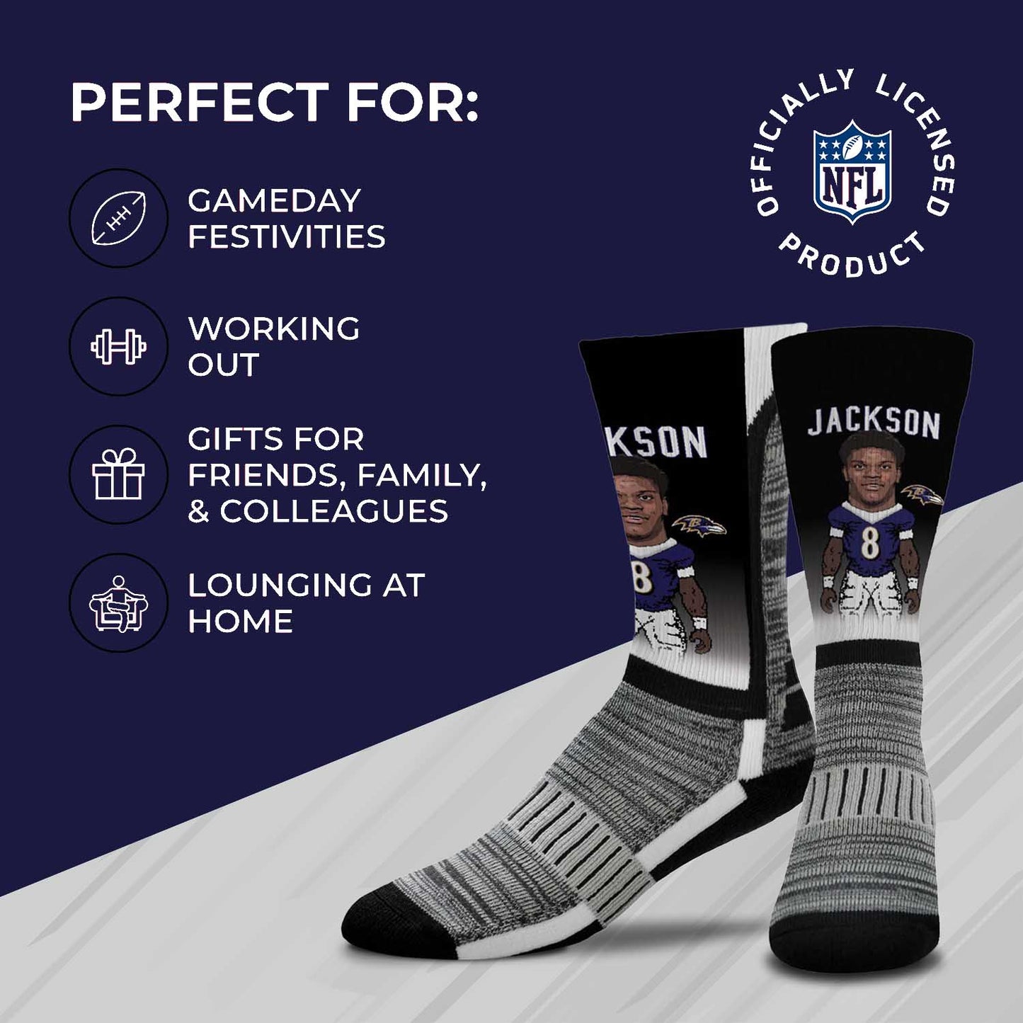 Baltimore Ravens NFL Adult V Curve MVP Player Crew Socks - Black