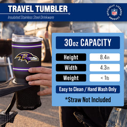 Baltimore Ravens  30 oz Stripe Powder Coat Tumbler | NFL Stainless - Black