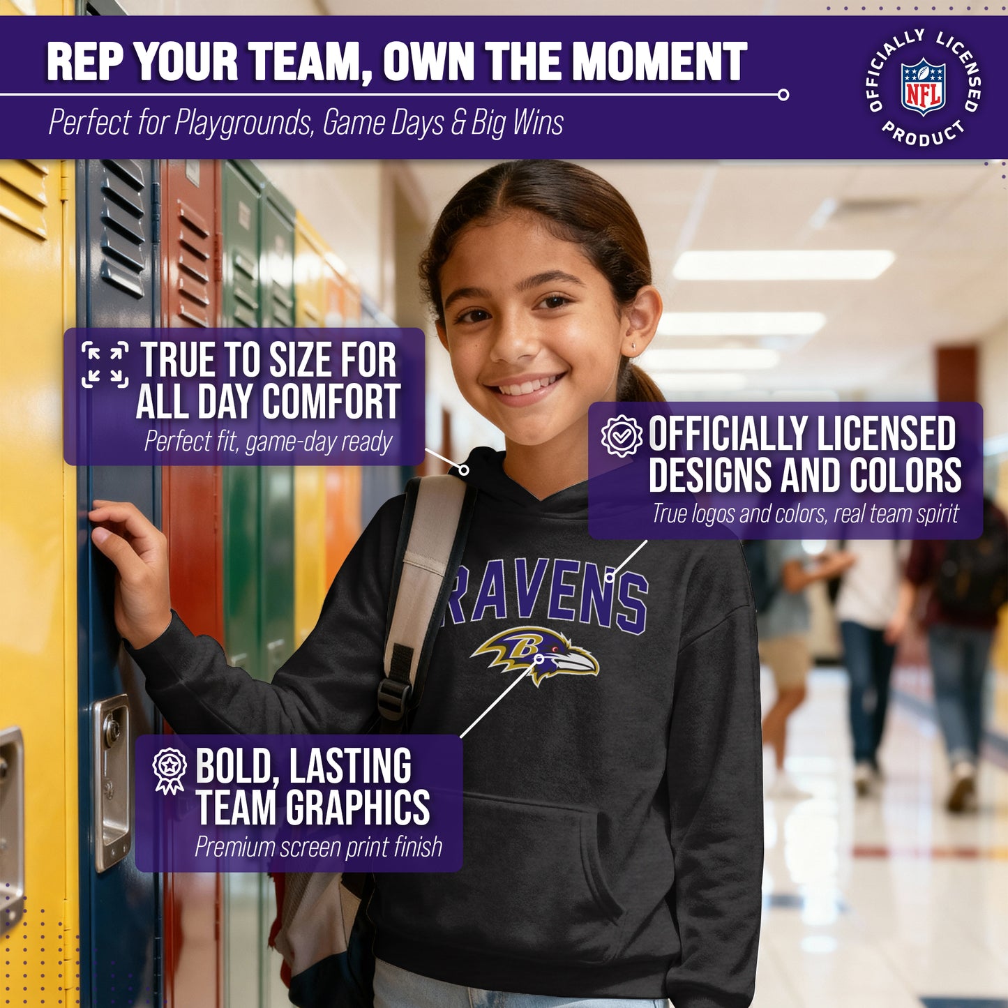 Baltimore Ravens NFL Youth Home Team Hoodie- Kids Hooded Sweatshirt - Black
