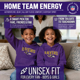 Baltimore Ravens NFL Youth Home Team Hoodie- Kids Hooded Sweatshirt - Purple