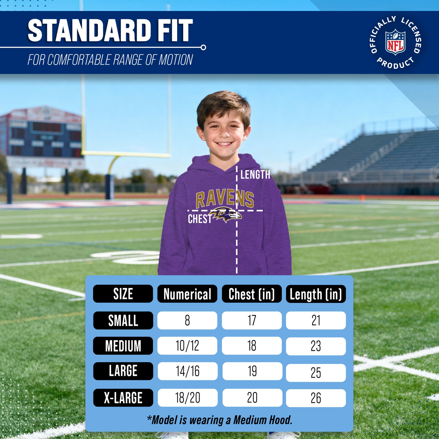 Baltimore Ravens NFL Youth Home Team Hoodie- Kids Hooded Sweatshirt - Purple
