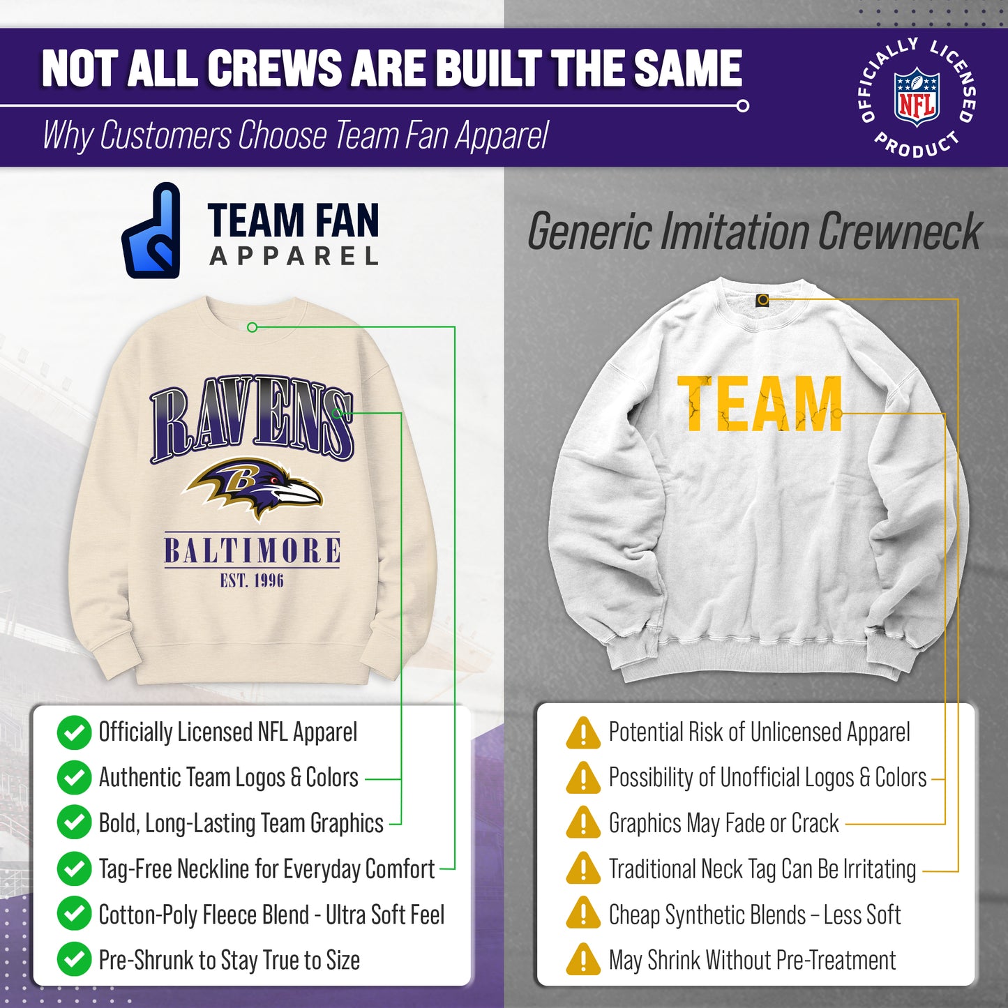 Baltimore Ravens Womens NFL Starstruck Crewneck Pullover - Cream
