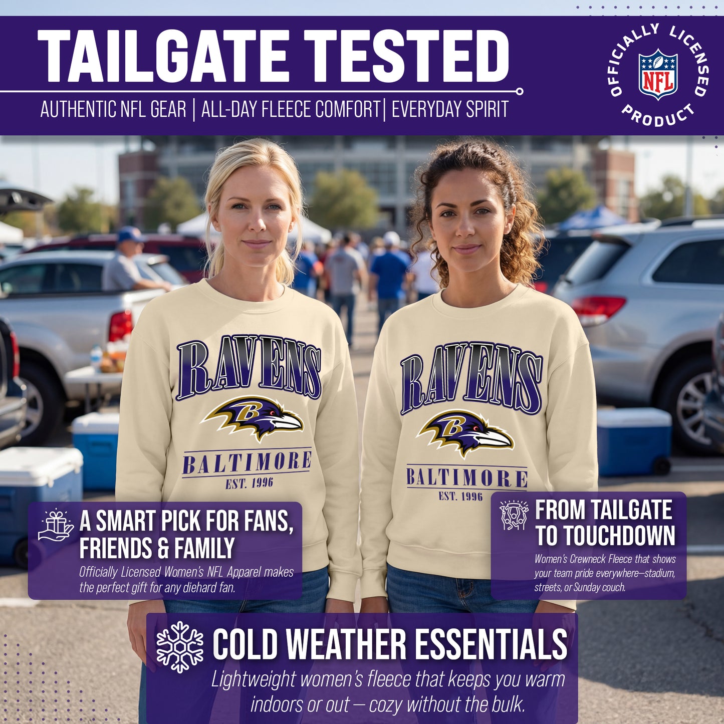 Baltimore Ravens Womens NFL Starstruck Crewneck Pullover - Cream