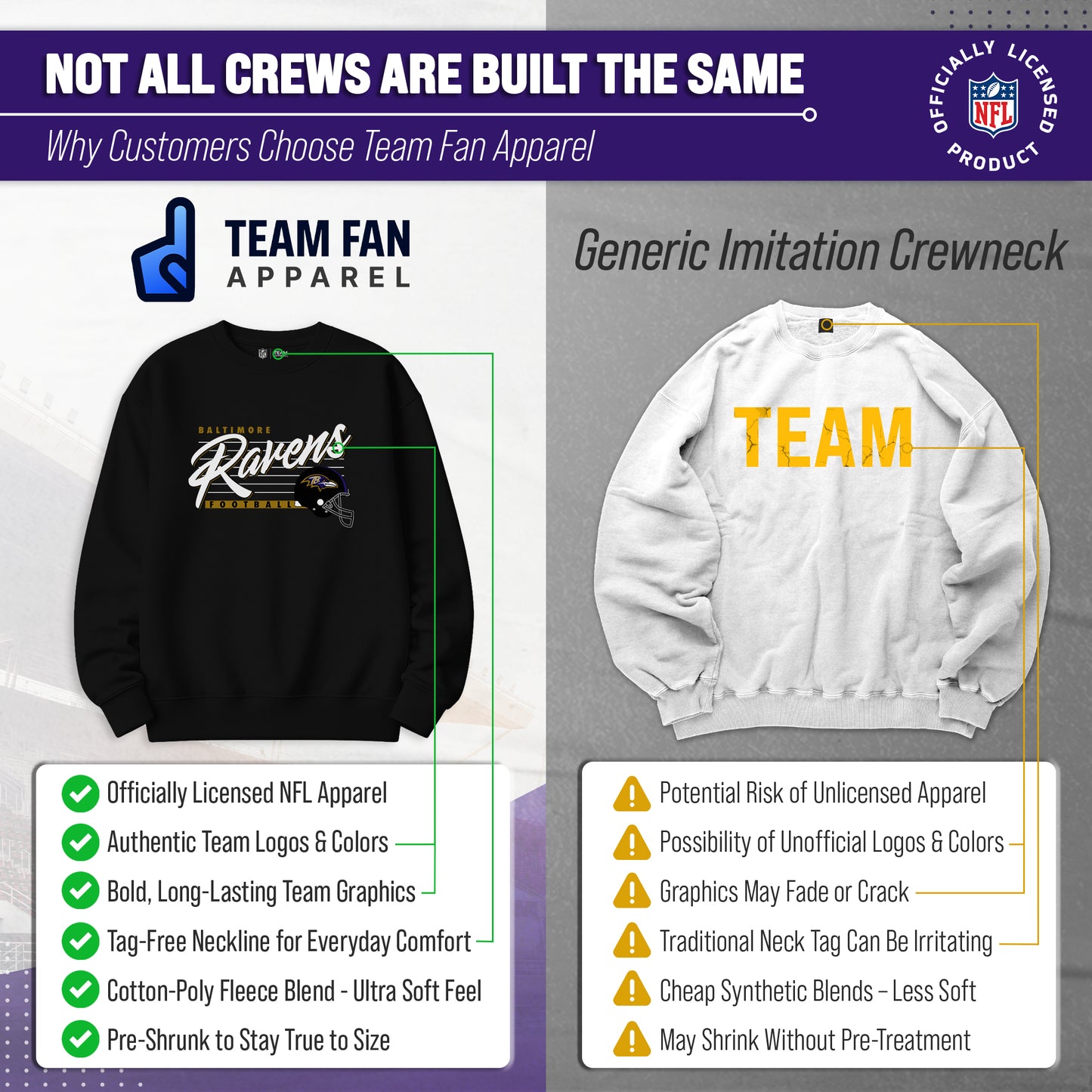 Baltimore Ravens Womens NFL Scrimmage Line Crewneck Pullover - Black