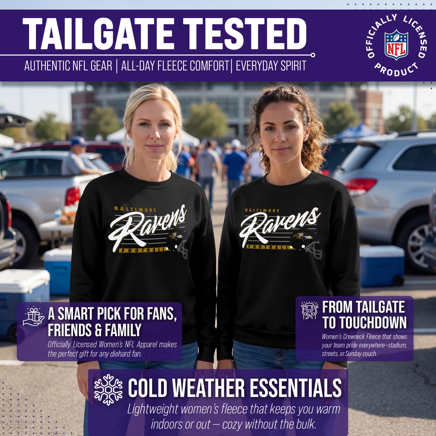 Baltimore Ravens Womens NFL Scrimmage Line Crewneck Pullover - Black