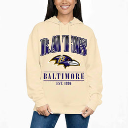 Baltimore Ravens Ladies NFL Starstruck Fleece Pullover Hooded Sweatshirt - Cream