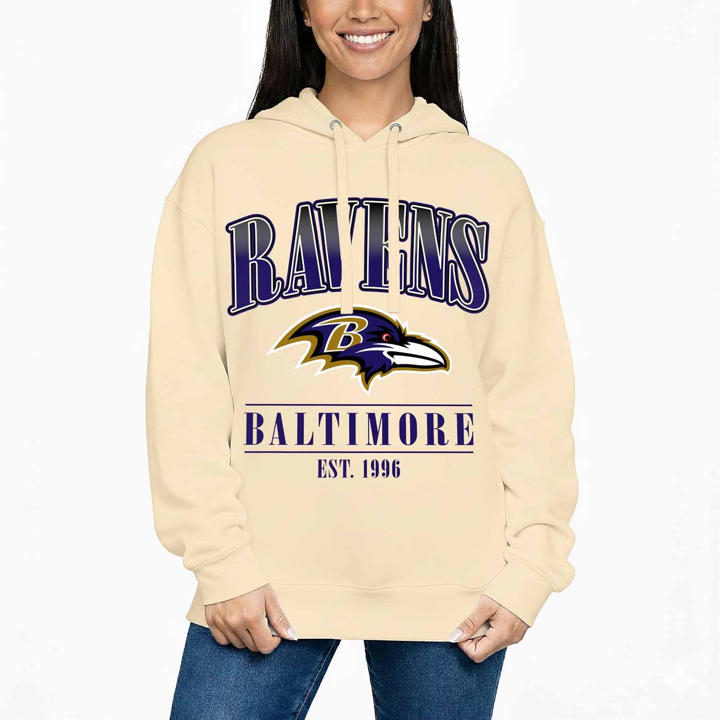 Baltimore Ravens Ladies NFL Starstruck Fleece Pullover Hooded Sweatshirt - Cream