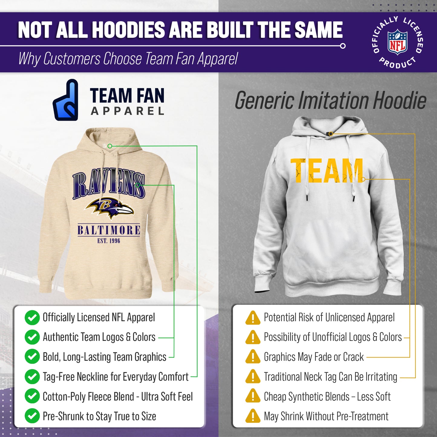 Baltimore Ravens Ladies NFL Starstruck Fleece Pullover Hooded Sweatshirt - Cream