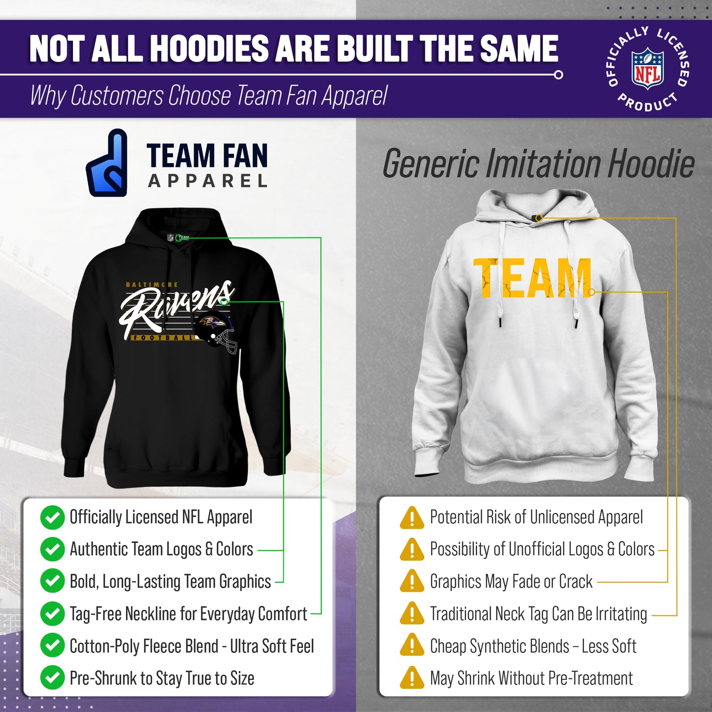 Baltimore Ravens Ladies NFL Scrimmage Line Fleece Pullover Hooded Sweatshirt - Black