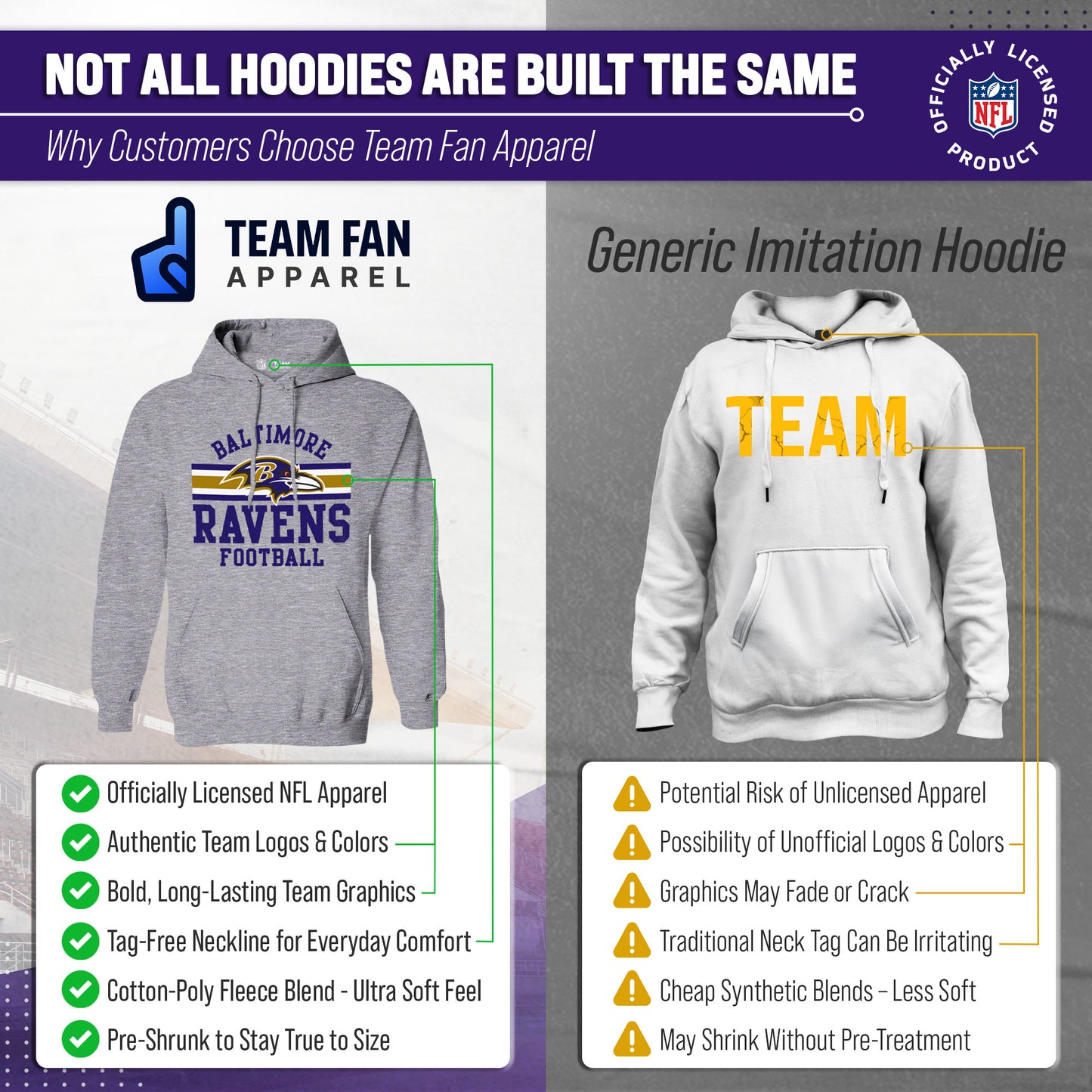 Baltimore Ravens NFL Team Stripe Hooded Sweatshirt- Soft Pullover Sports Hoodie For Men & Women - Sport Gray