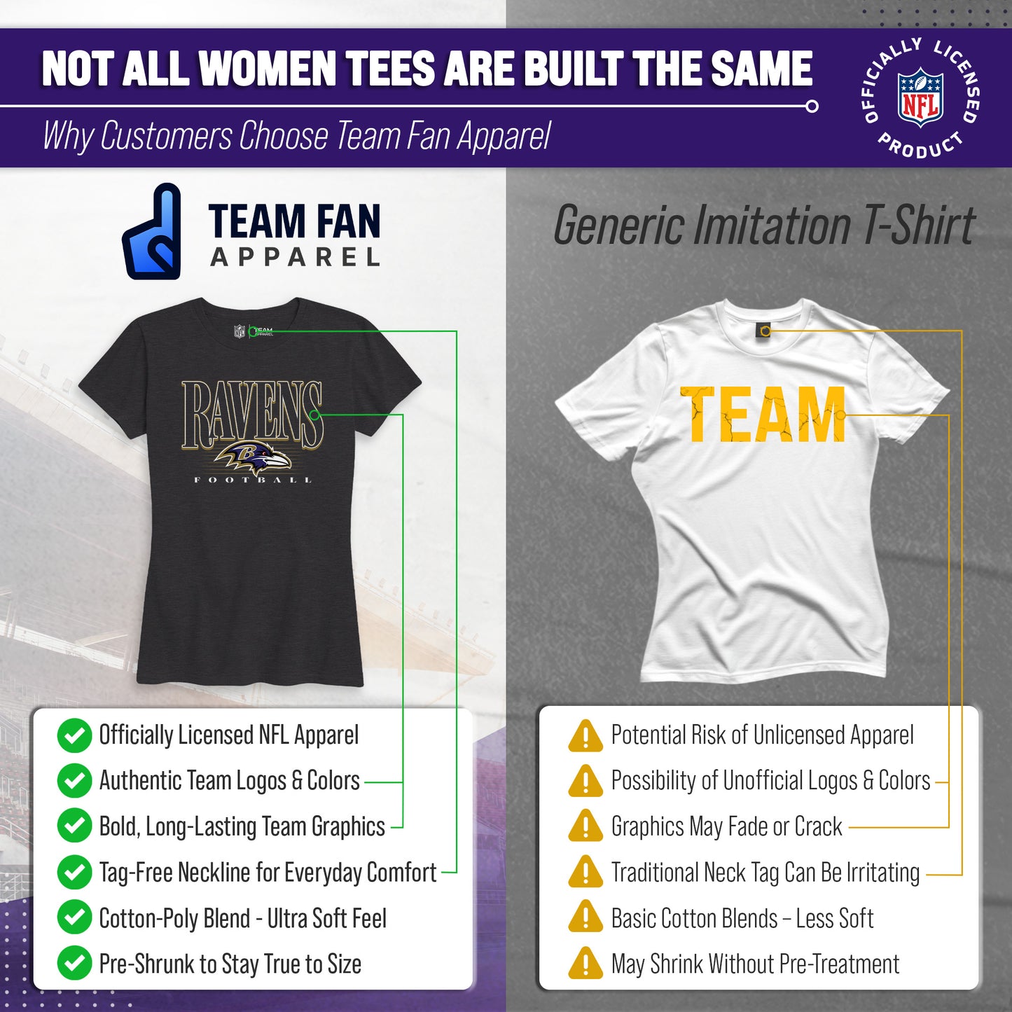 Baltimore Ravens NFL Womens Overtime Blueprint Tag-Less T-Shirt - Black