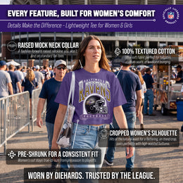 Baltimore Ravens  Women's Franchise Helmet Crop T-Shirt Mock Neck - Purple