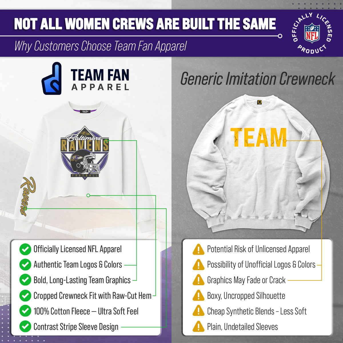 Baltimore Ravens  Women's Franchise Helmet Cut Crop Crewneck - White