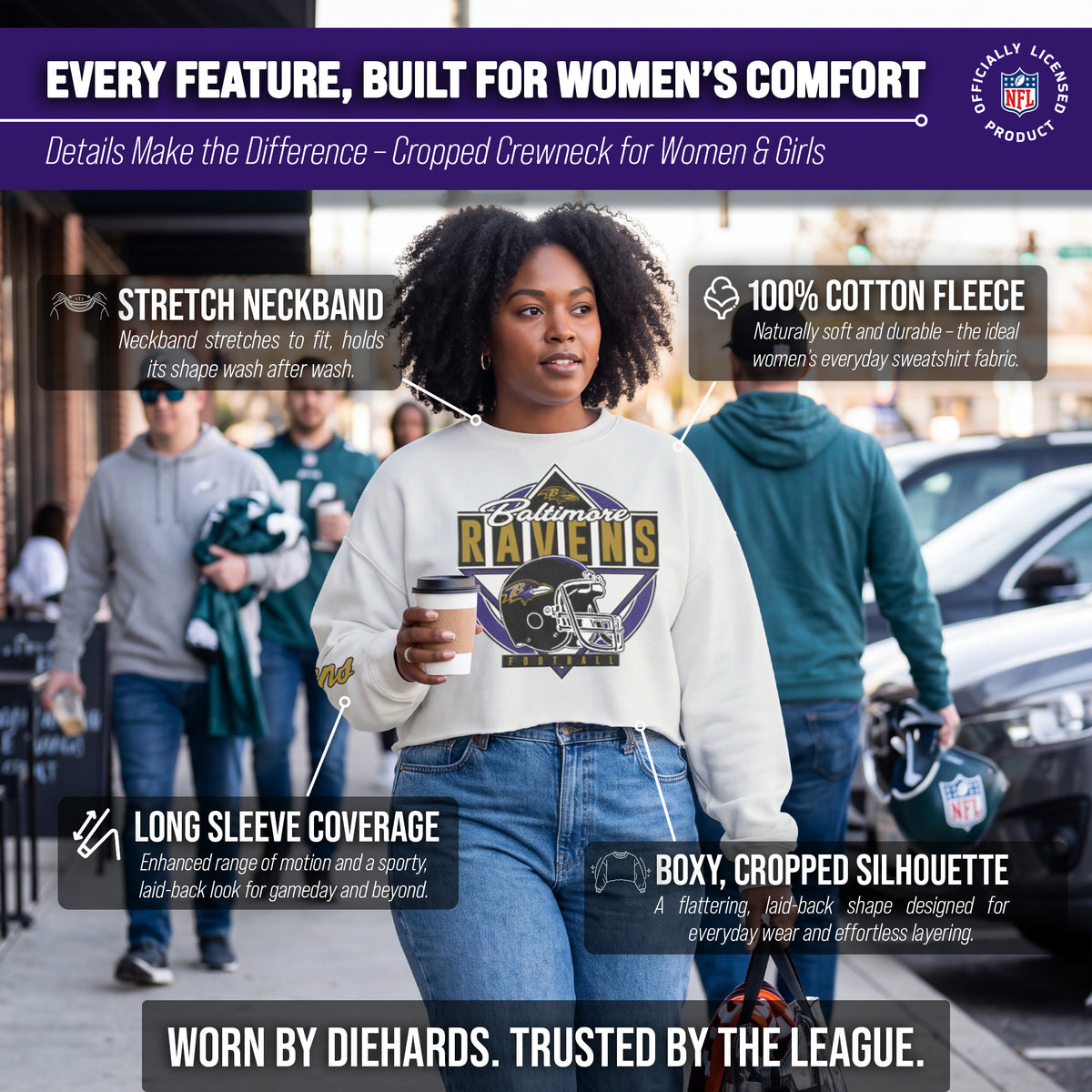 Baltimore Ravens  Women's Franchise Helmet Cut Crop Crewneck - White