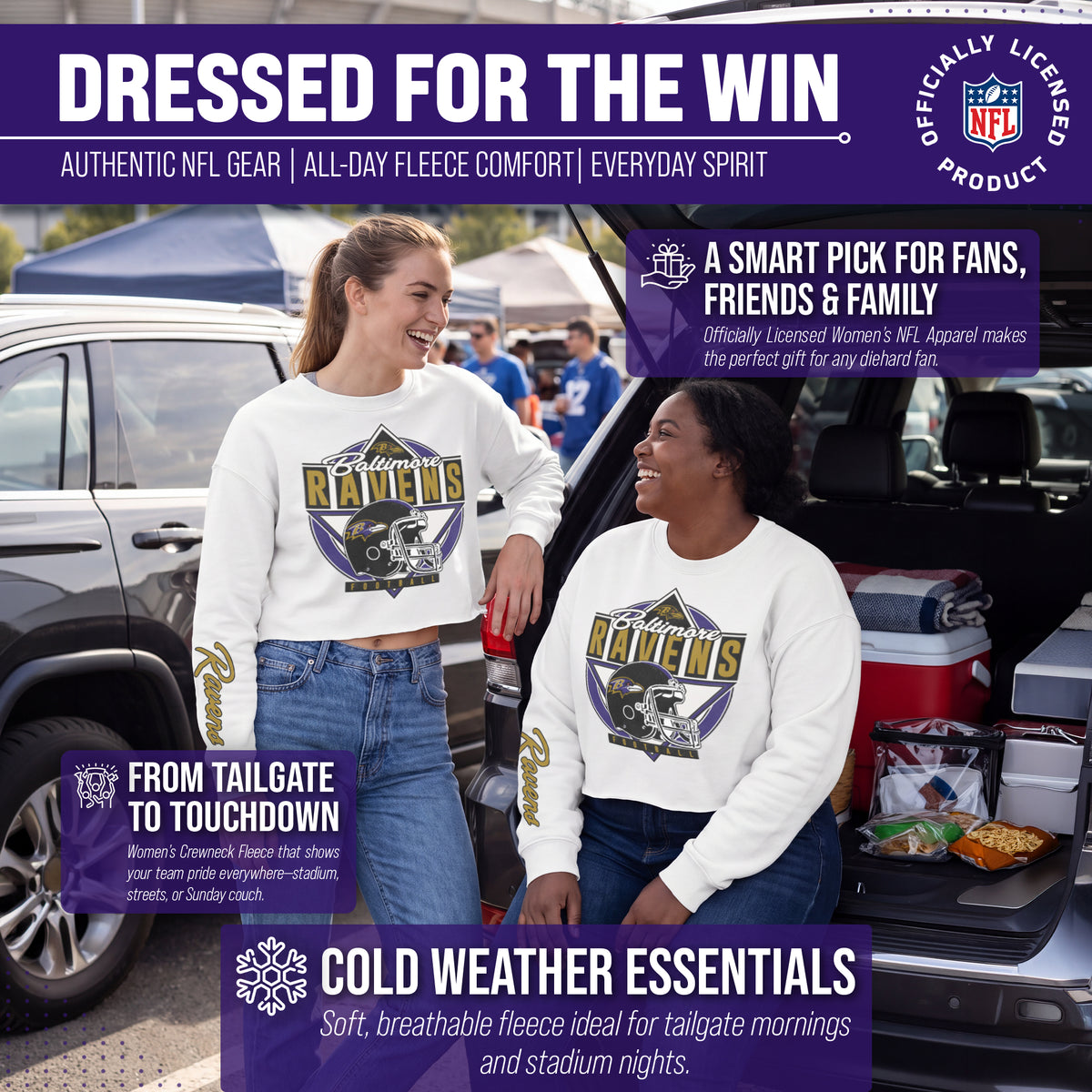 Baltimore Ravens  Women's Franchise Helmet Cut Crop Crewneck - White
