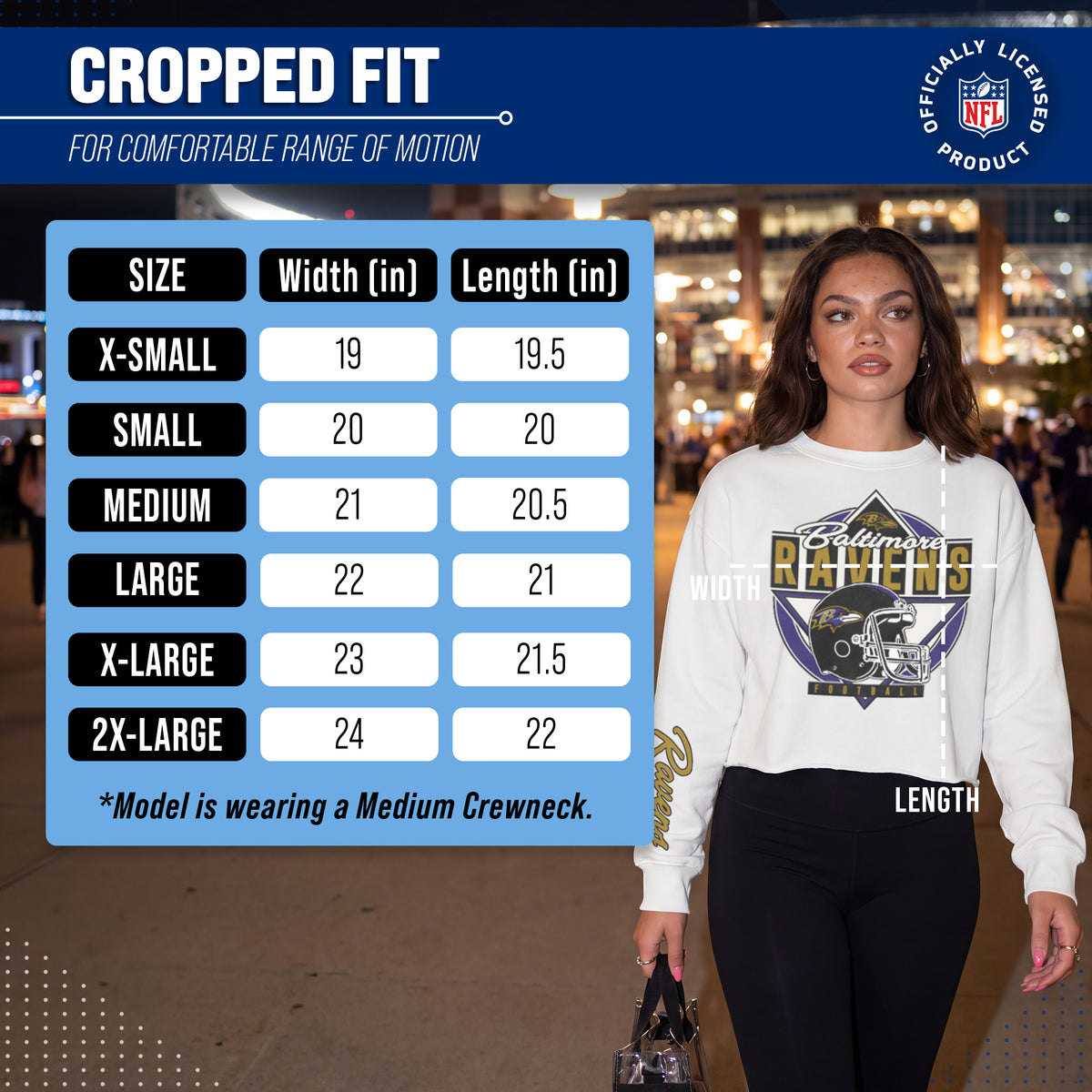 Baltimore Ravens  Women's Franchise Helmet Cut Crop Crewneck - White