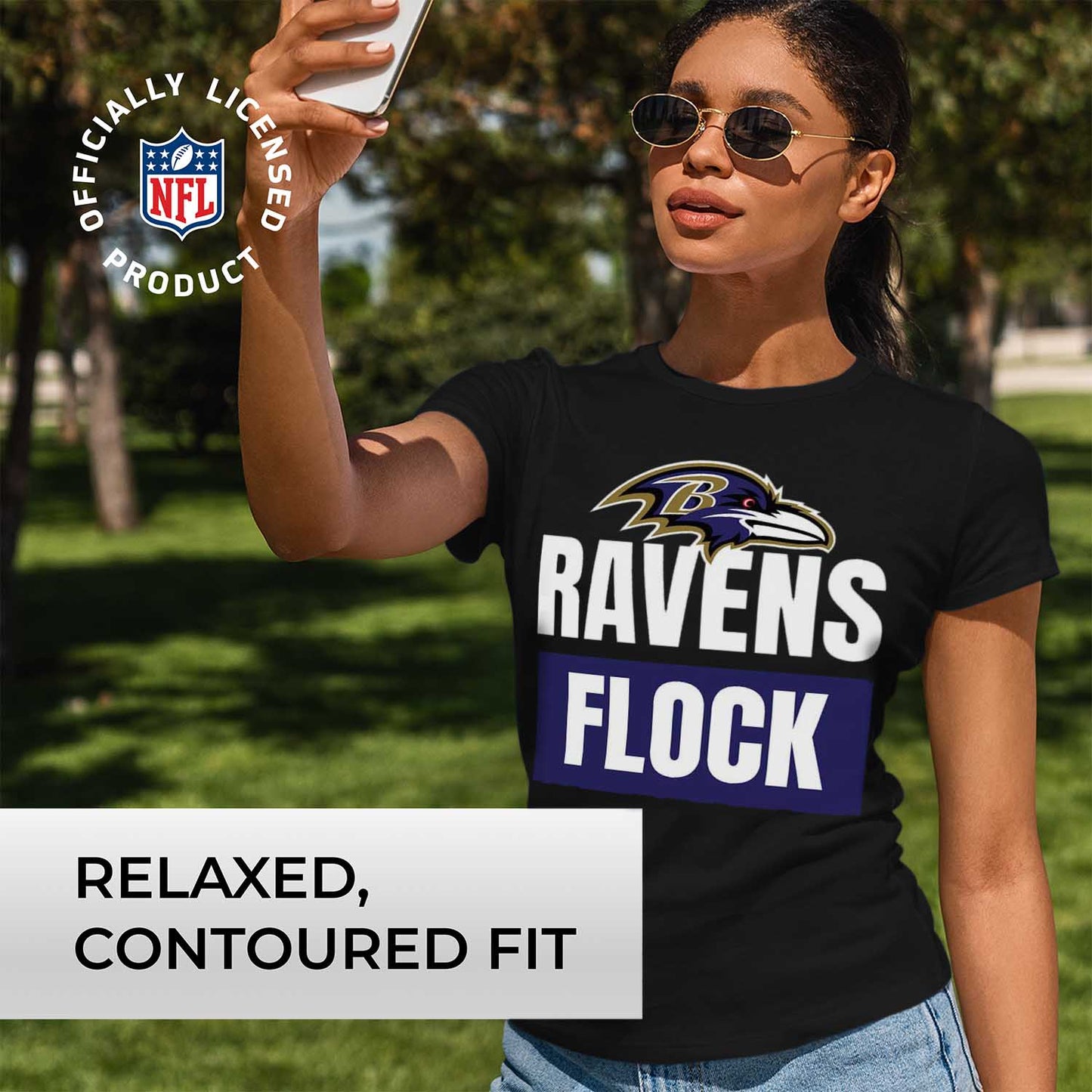 Baltimore Ravens NFL Womens Plus Size Team Slogan Short Sleeve T-Shirt - Black