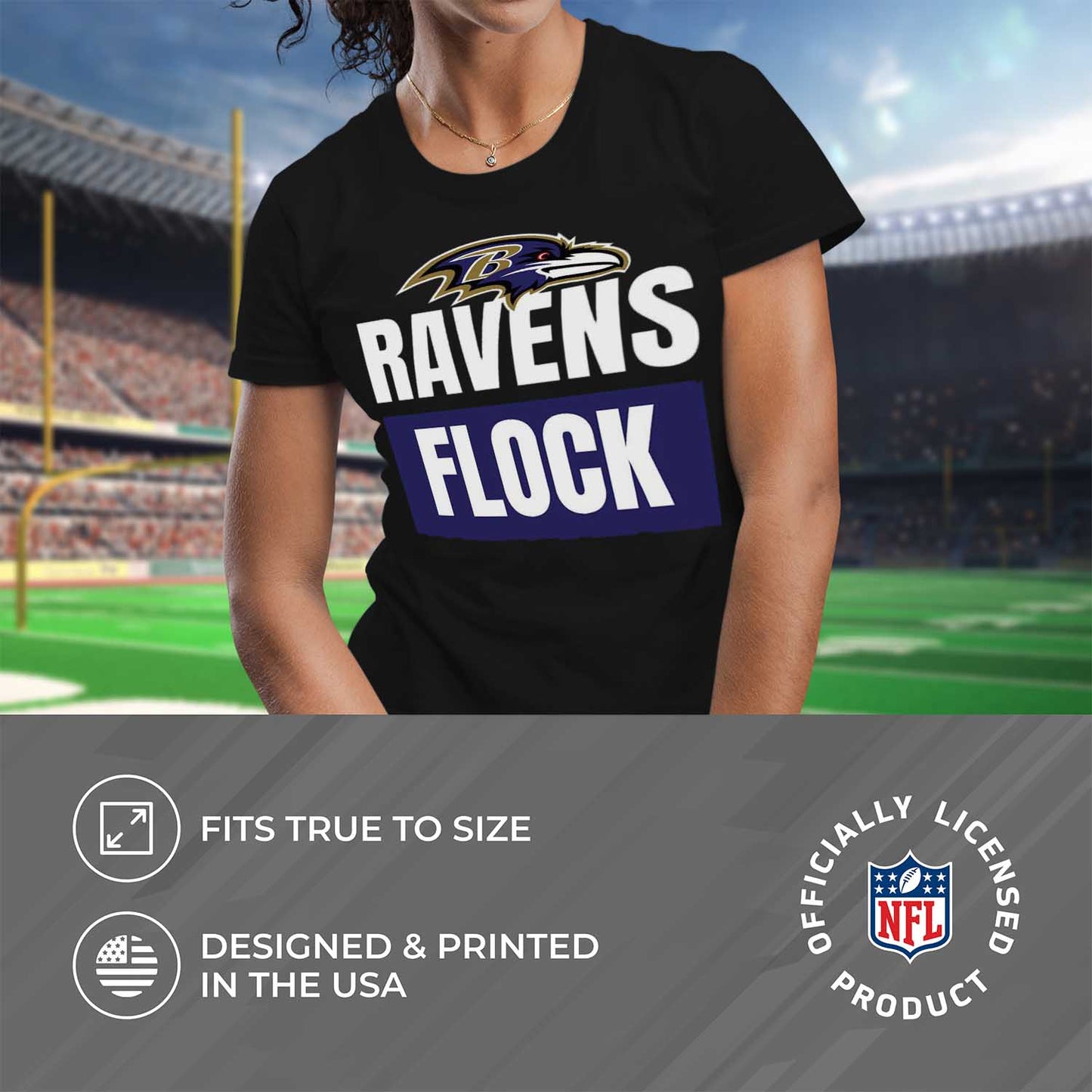 Baltimore Ravens NFL Womens Plus Size Team Slogan Short Sleeve T-Shirt - Black