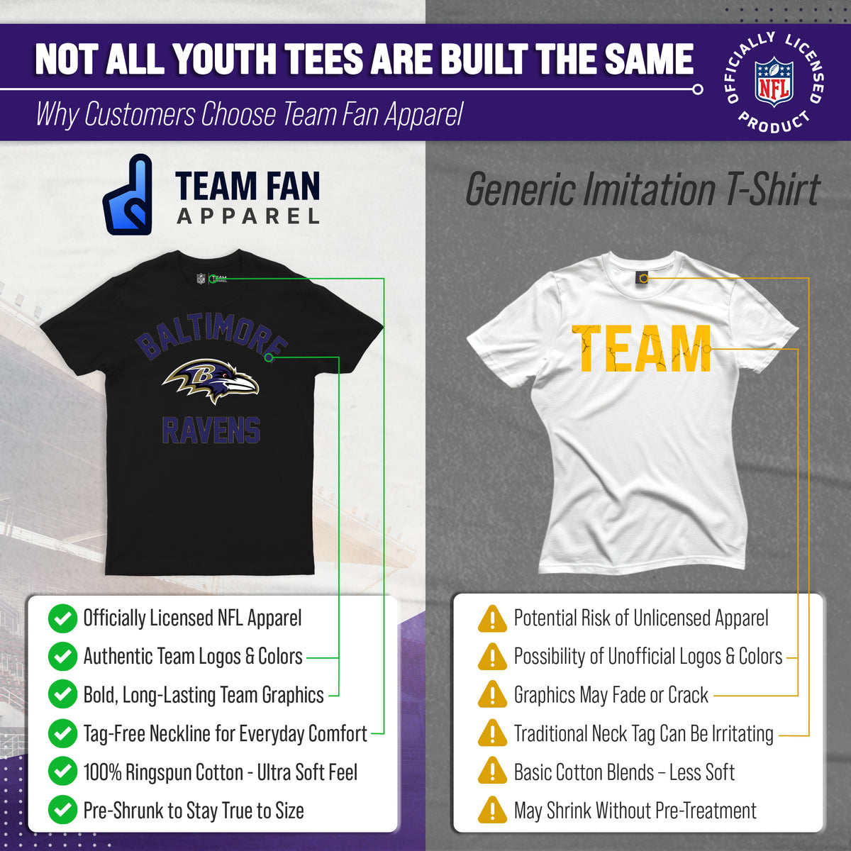 Baltimore Ravens Youth NFL Football T-Shirt - Black