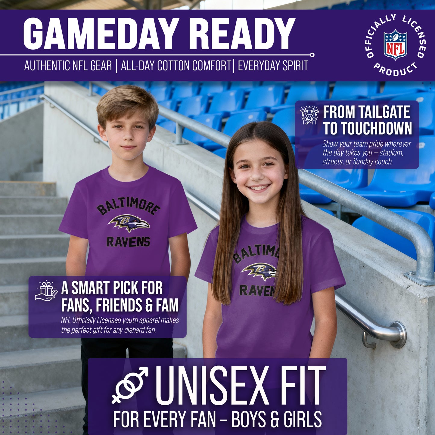 Baltimore Ravens NFL Youth Gameday Football T-Shirt - Purple