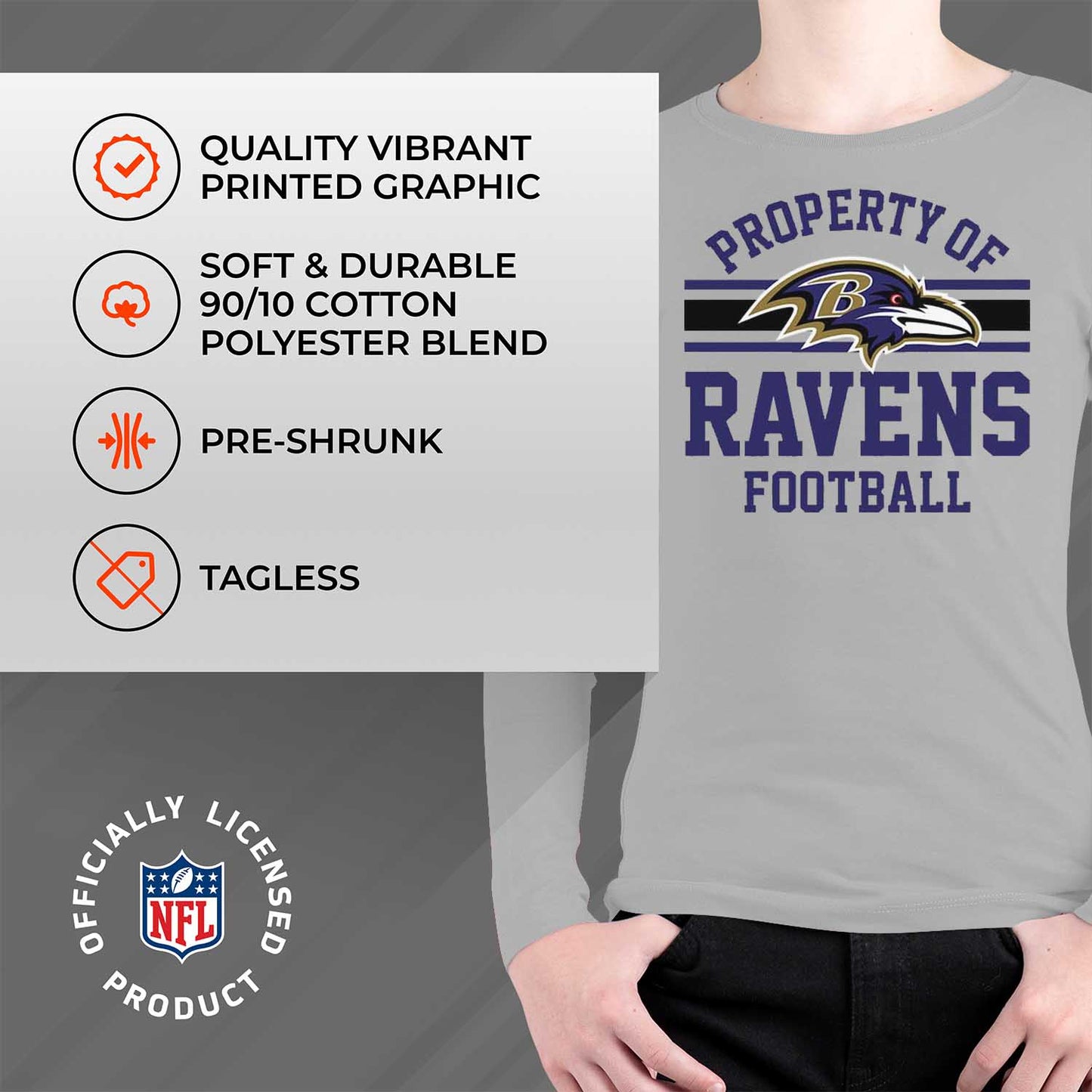 Baltimore Ravens NFL Youth Property Of Crew Sweatshirt - Sport Gray