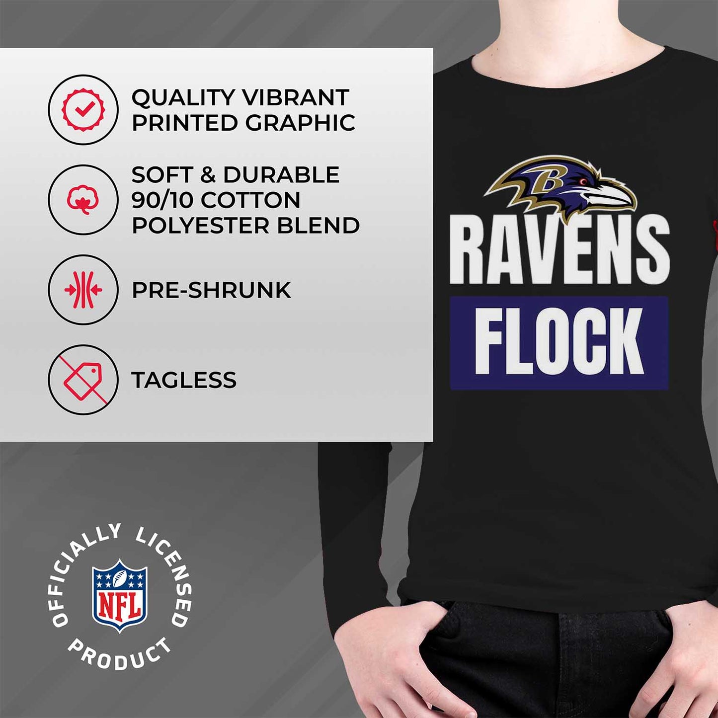 Baltimore Ravens NFL Youth Team Slogan crewneck Sweatshirt - Black