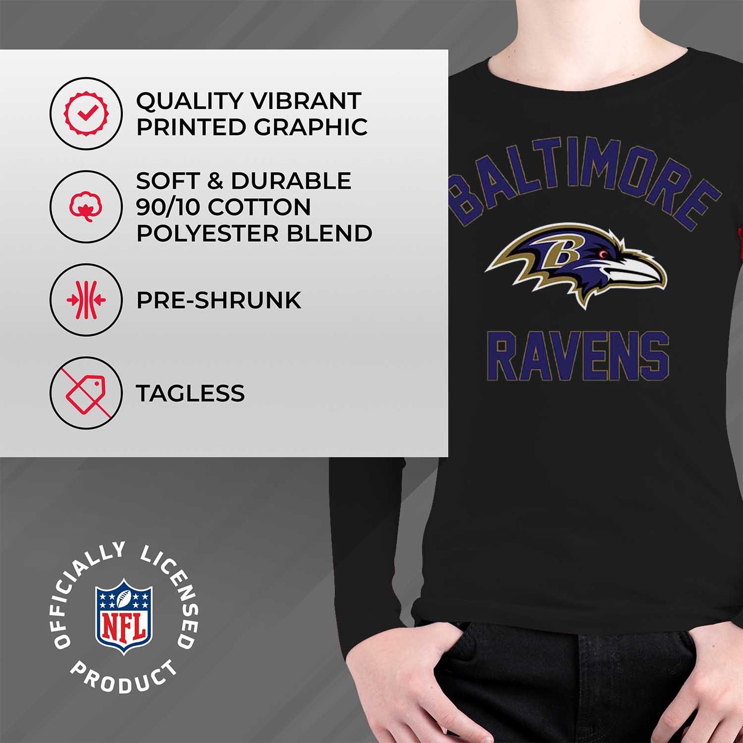Baltimore Ravens NFL Youth Gameday Crewneck Sweatshirt - Black