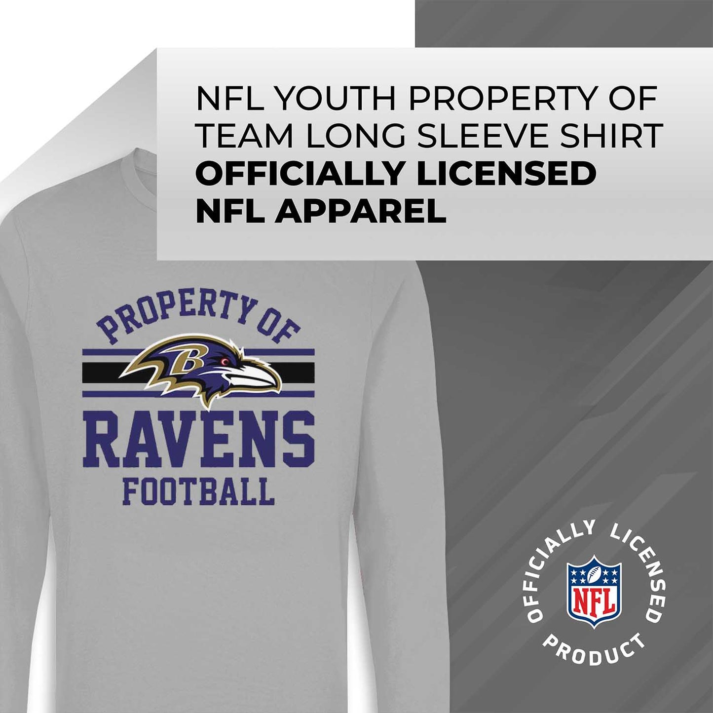 Baltimore Ravens NFL Youth Property Of Long Sleeve Lightweight T Shirt - Sport Gray