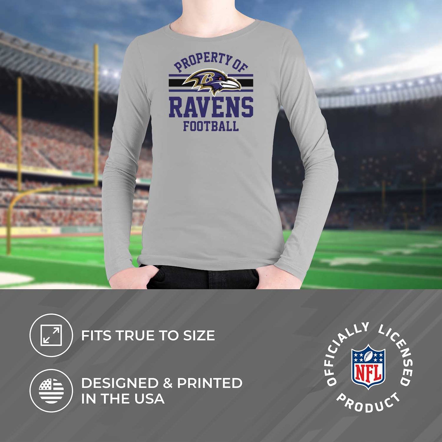 Baltimore Ravens NFL Youth Property Of Long Sleeve Lightweight T Shirt - Sport Gray