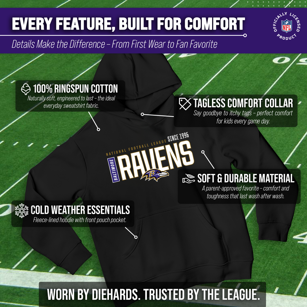 Baltimore Ravens NFL Youth Modern Endzone Football Fleece Hooded Sweatshirt - Black