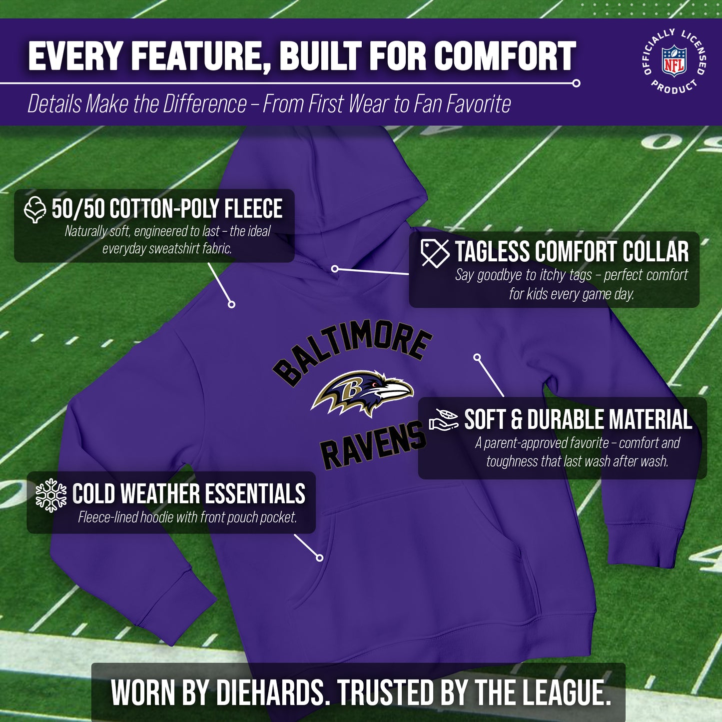 Baltimore Ravens NFL Youth Gameday Hooded Sweatshirt - Purple