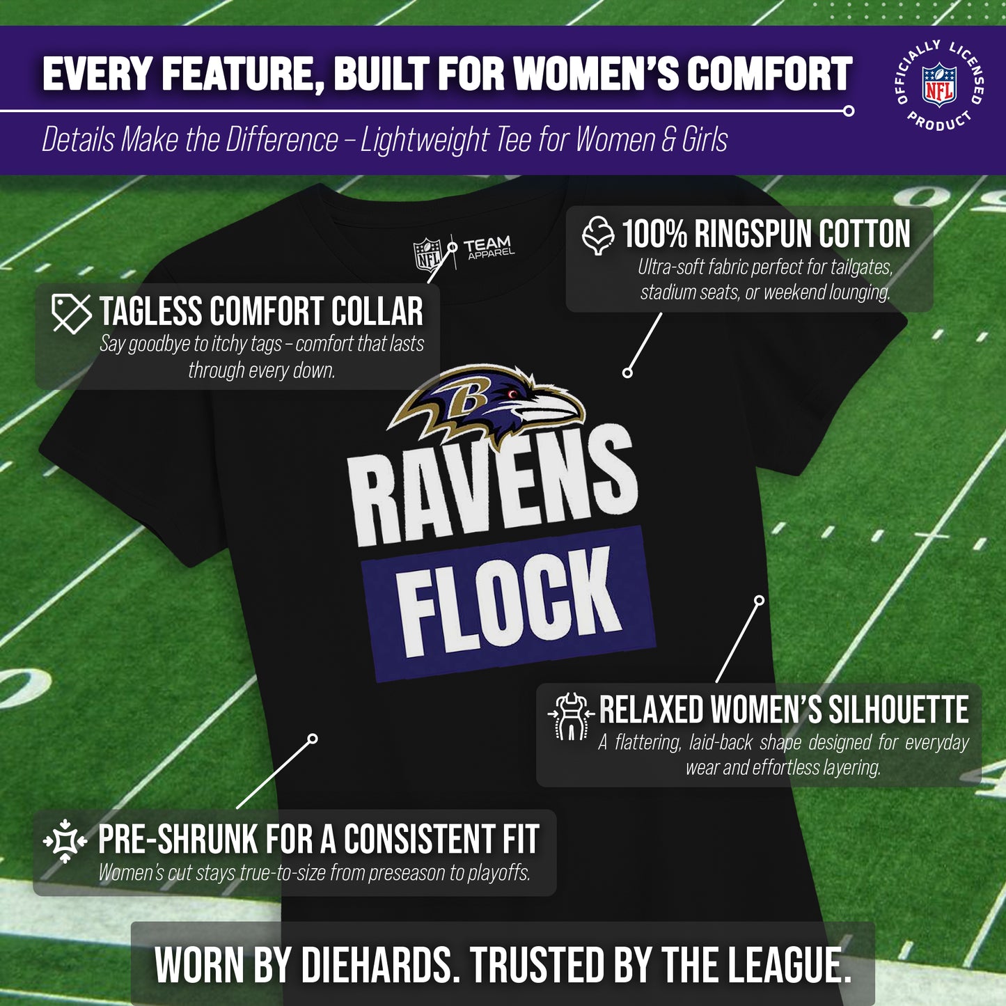 Baltimore Ravens NFL Womens Team Slogan Short Sleeve Tshirt - Black