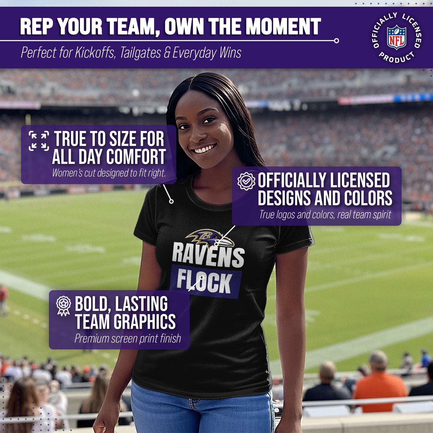 Baltimore Ravens NFL Womens Team Slogan Short Sleeve Tshirt - Black