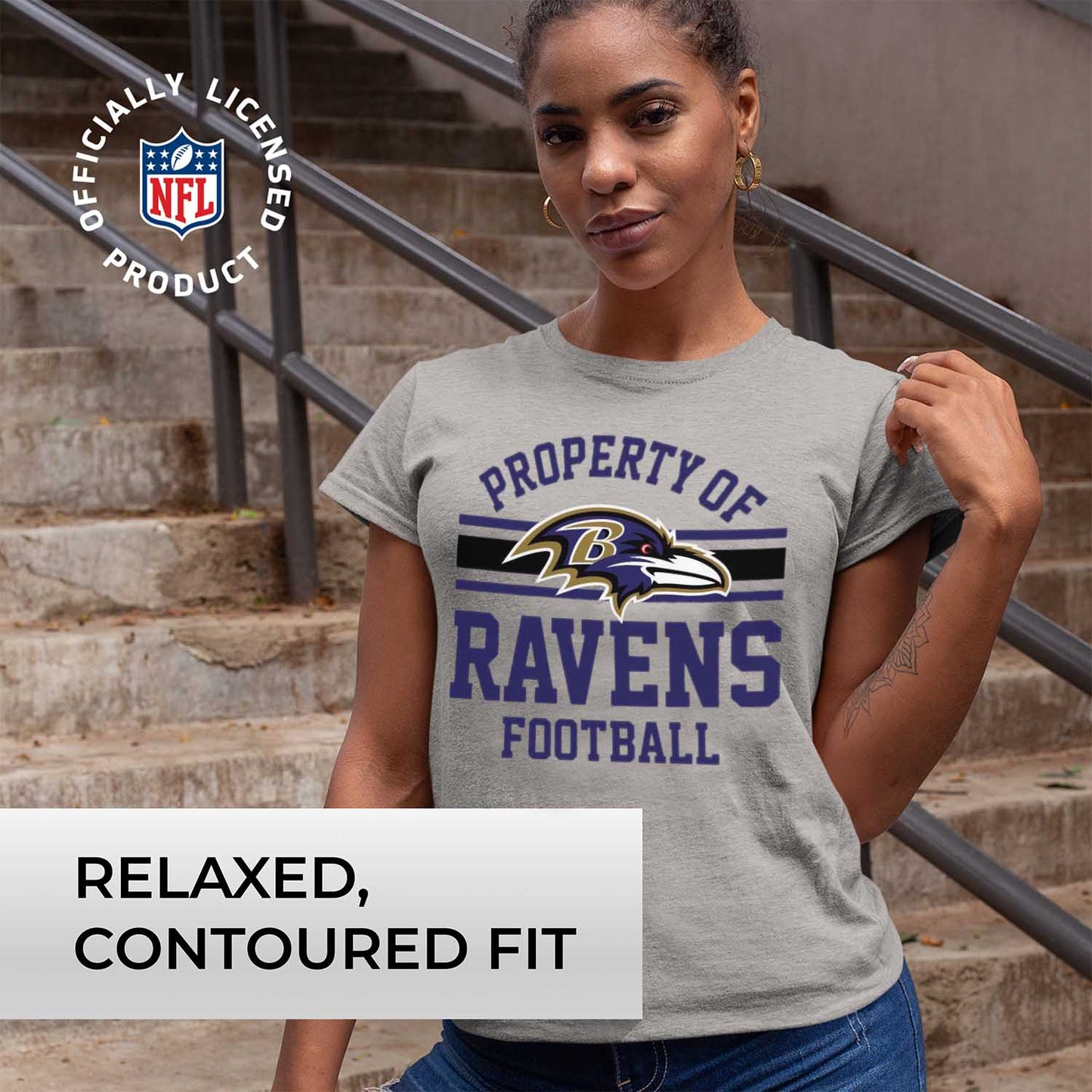 Baltimore Ravens NFL Women's Property Of Lightweight Plus Size T-Shirt - Sport Gray