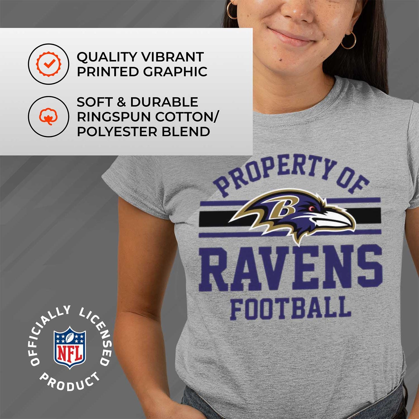 Baltimore Ravens NFL Women's Property Of Lightweight Plus Size T-Shirt - Sport Gray