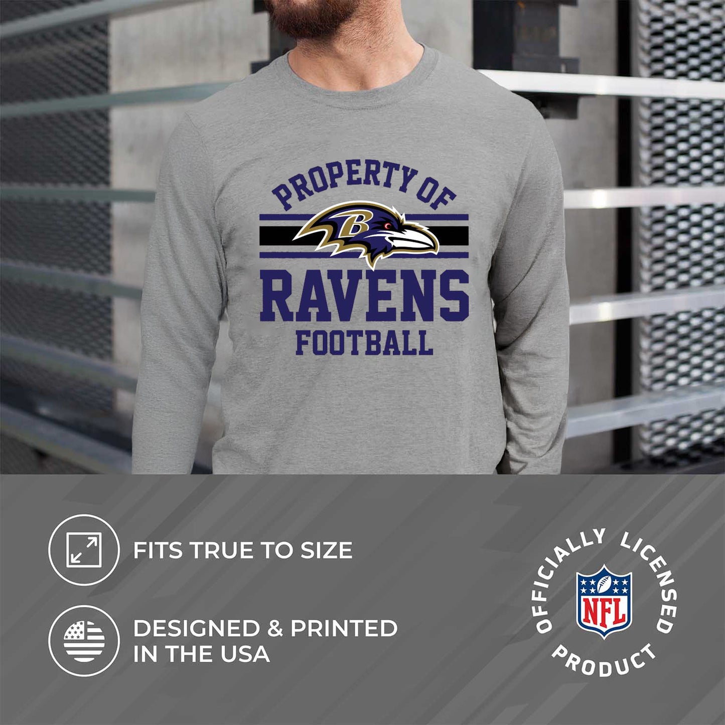 Baltimore Ravens NFL Adult Property Of Long SleeveT Shirt - Sport Gray