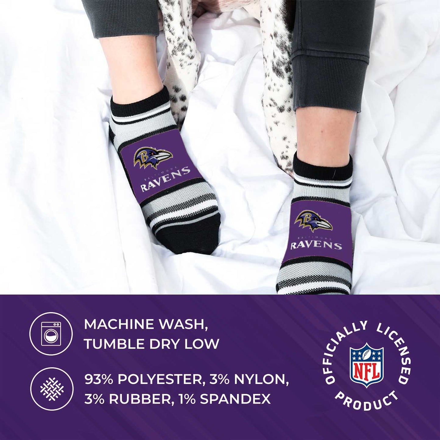 Baltimore Ravens Adult Marquis Addition No Show Socks - Purple