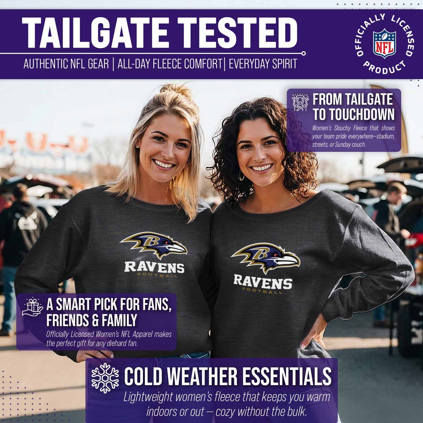 Baltimore Ravens NFL Womens Ultimate Fan French Terry Slouchy Top- Raglan Sleeves - Charcoal