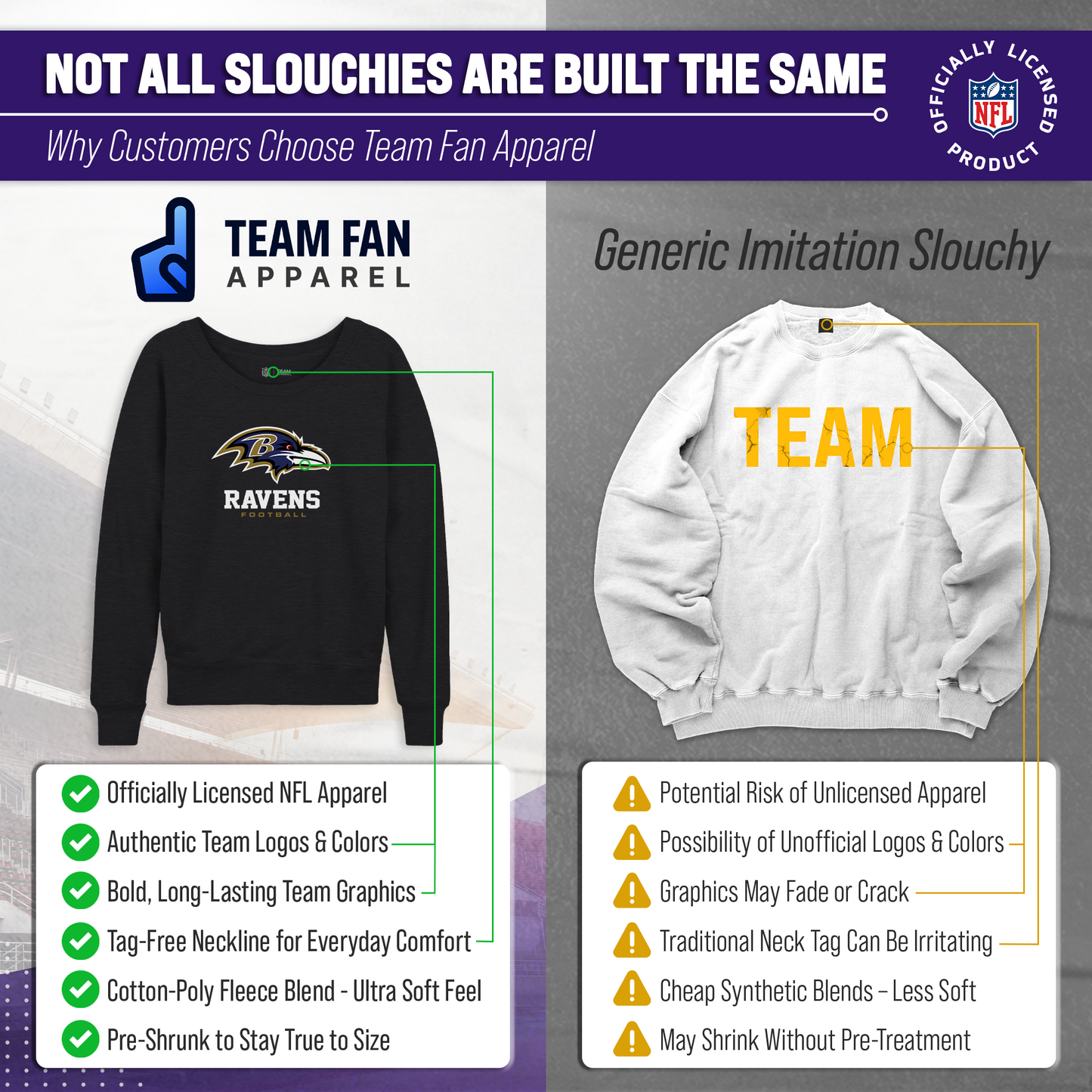 Baltimore Ravens NFL Womens Ultimate Fan French Terry Slouchy Top- Raglan Sleeves - Charcoal