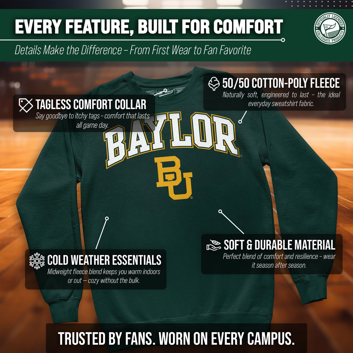 Baylor Bears Adult Arch & Logo Soft Style Gameday Crewneck Sweatshirt - Green