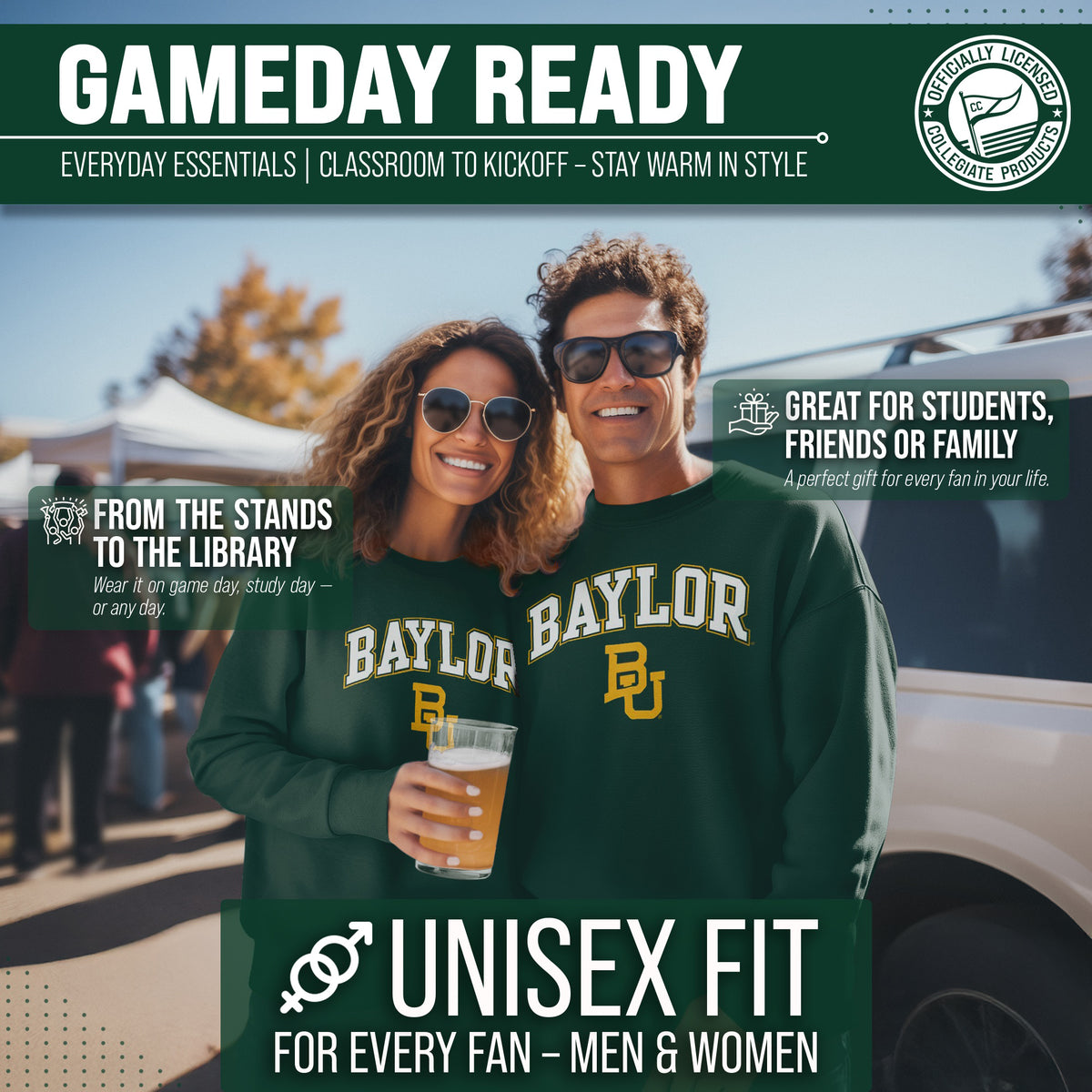Baylor Bears Adult Arch & Logo Soft Style Gameday Crewneck Sweatshirt - Green